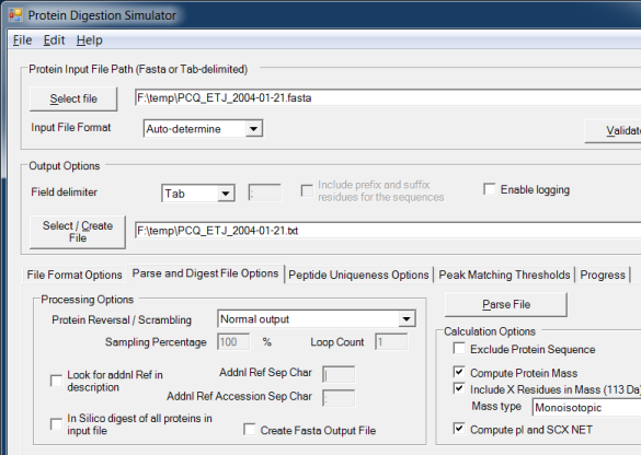 Parse/Digest File Options