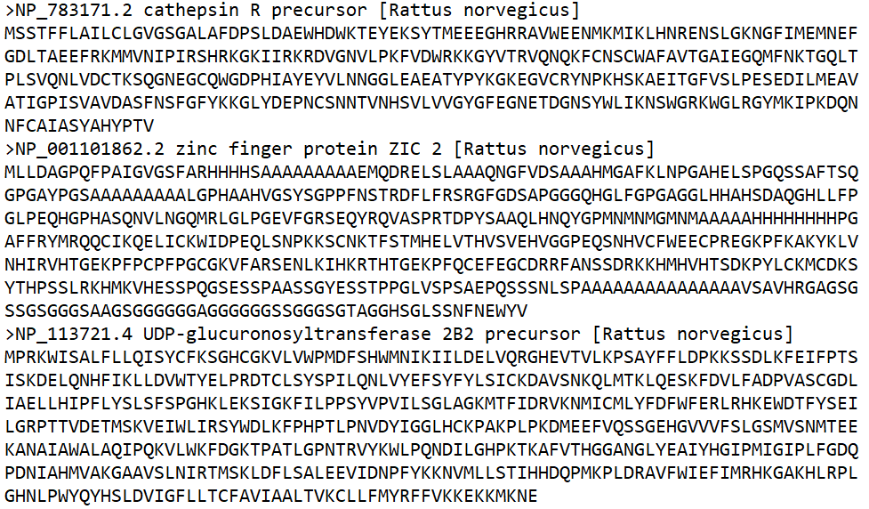 First three entries of the FASTA file.